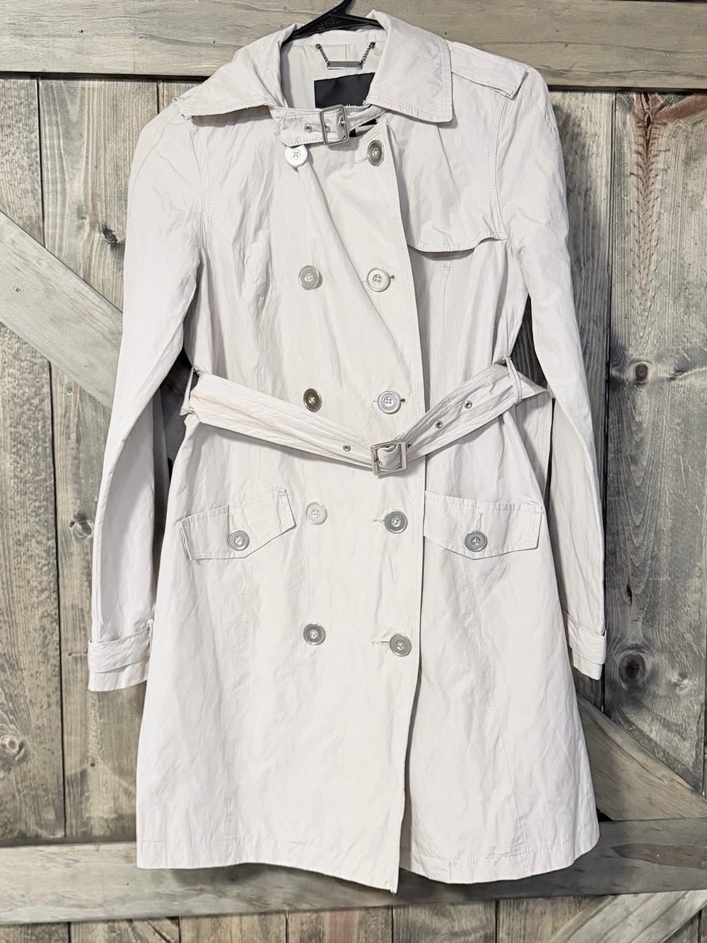 Vintage Mossimo Light Beige Double Breasted Belted Trench Coat Small Cotton‎ Y2K